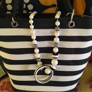 Nautical Striped Bag Picnic at Ascot insulated bag + Bracelet Necklace Set Cool
